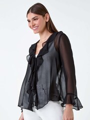 Roman Black Frill Detail Chiffon Tie Top - Image 2 of 5