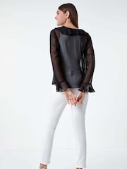 Roman Black Frill Detail Chiffon Tie Top - Image 3 of 5