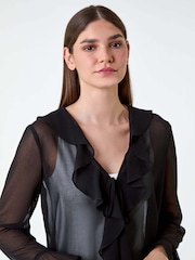 Roman Black Frill Detail Chiffon Tie Top - Image 4 of 5
