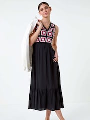 Roman Orange Sleeveless Crochet Fit & Flare Midi Dress - Image 1 of 5