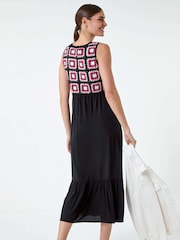 Roman Orange Sleeveless Crochet Fit & Flare Midi Dress - Image 3 of 5