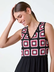 Roman Orange Sleeveless Crochet Fit & Flare Midi Dress - Image 4 of 5