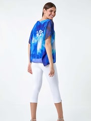 Roman Blue Floral Print Chiffon Overlay Top - Image 3 of 5