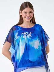 Roman Blue Floral Print Chiffon Overlay Top - Image 4 of 5