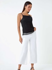 Roman Black 100% Cotton Crochet Halter Neck Camisole - Image 2 of 5