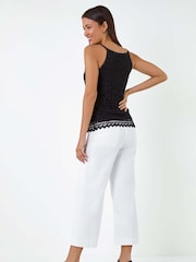 Roman Black 100% Cotton Crochet Halter Neck Camisole - Image 3 of 5