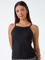 Roman Black 100% Cotton Crochet Halter Neck Camisole - Image 4 of 5