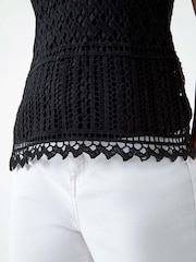 Roman Black 100% Cotton Crochet Halter Neck Camisole - Image 5 of 5