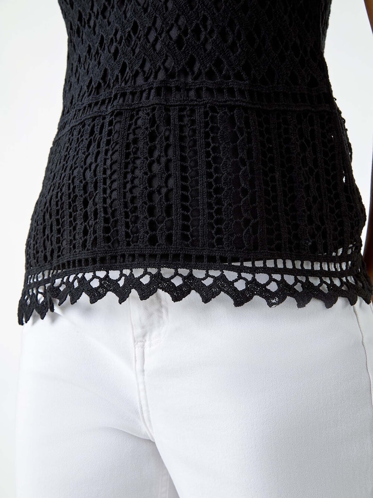 Roman Black 100% Cotton Crochet Halter Neck Camisole - Image 5 of 5 Roman Black 100% Cotton Crochet Halter Neck Camisole - Image 5 of 5