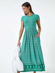 Roman Green Paisley Relaxed Stretch Maxi Dress - Image 1 of 5
