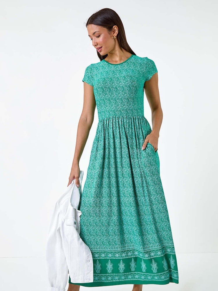 Roman Green Paisley Relaxed Stretch Maxi Dress - Image 1 of 5