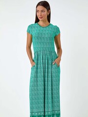 Roman Green Paisley Relaxed Stretch Maxi Dress - Image 2 of 5