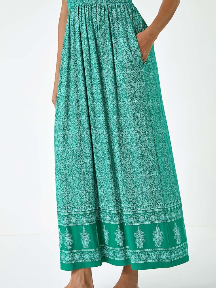 Roman Green Paisley Relaxed Stretch Maxi Dress - Image 5 of 5