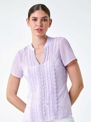 Roman Purple Pintuck Detail Lace Trim Top - Image 1 of 5