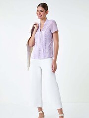 Roman Purple Pintuck Detail Lace Trim Top - Image 2 of 5