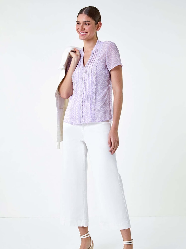 Roman Purple Pintuck Detail Lace Trim Top - Image 2 of 5