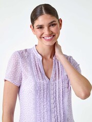 Roman Purple Pintuck Detail Lace Trim Top - Image 4 of 5
