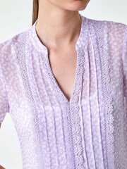 Roman Purple Pintuck Detail Lace Trim Top - Image 5 of 5