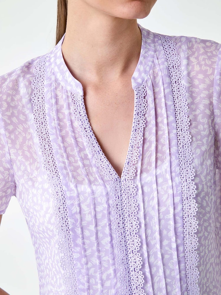 Roman Purple Pintuck Detail Lace Trim Top - Image 5 of 5