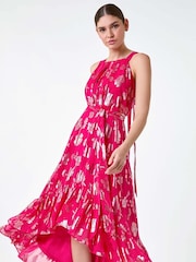 Roman Pink Metallic Floral Halter Neck Midi Dress - Image 4 of 5