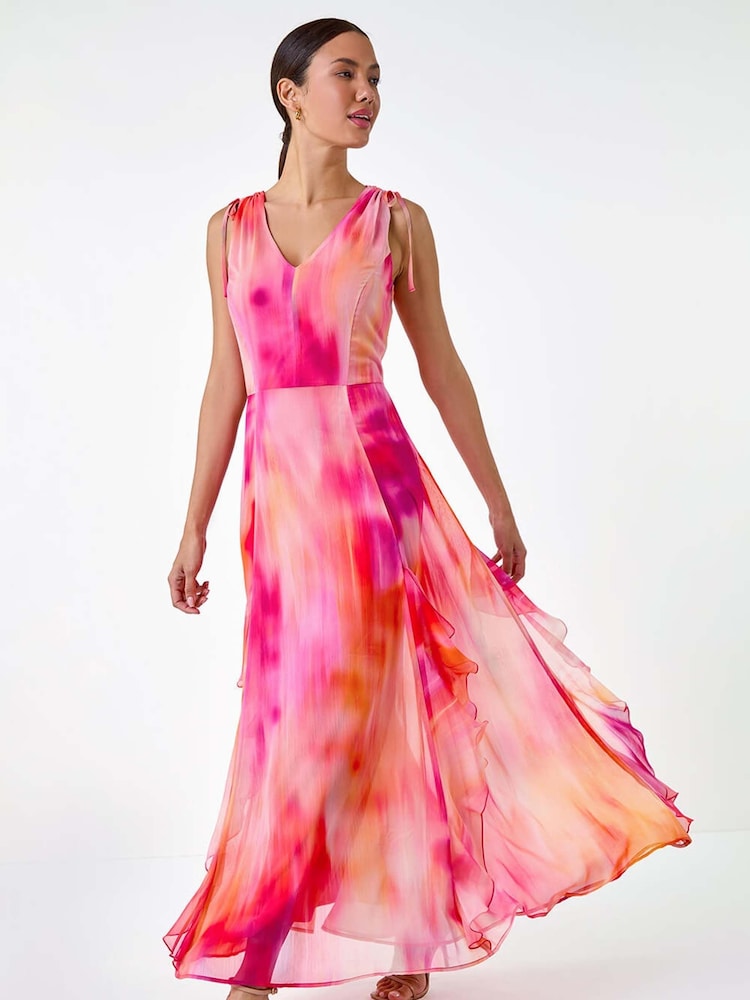 Roman Pink Abstract Print Frill Maxi Dress - Image 2 of 5