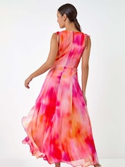 Roman Pink Abstract Print Frill Maxi Dress - Image 3 of 5