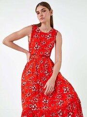Roman Orange Sleeveless Floral Print Midi Dress - Image 2 of 5