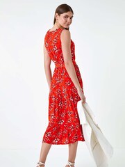 Roman Orange Sleeveless Floral Print Midi Dress - Image 3 of 5