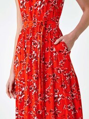 Roman Orange Sleeveless Floral Print Midi Dress - Image 5 of 5