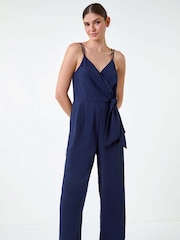 Синий - Roman Tie Waist Pocket Detail Wrap Jumpsuit - Изображение 2 из 5