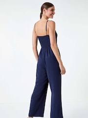 Синий - Roman Tie Waist Pocket Detail Wrap Jumpsuit - Изображение 3 из 5