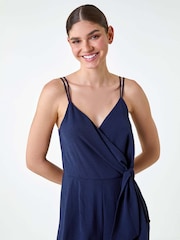 Синий - Roman Tie Waist Pocket Detail Wrap Jumpsuit - Изображение 4 из 5