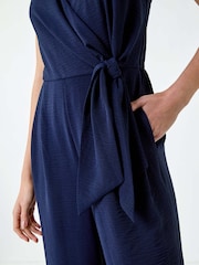Синий - Roman Tie Waist Pocket Detail Wrap Jumpsuit - Изображение 5 из 5
