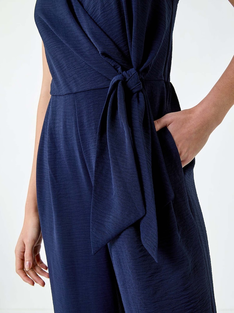 Синий - Roman Tie Waist Pocket Detail Wrap Jumpsuit - Изображение 5 из 5