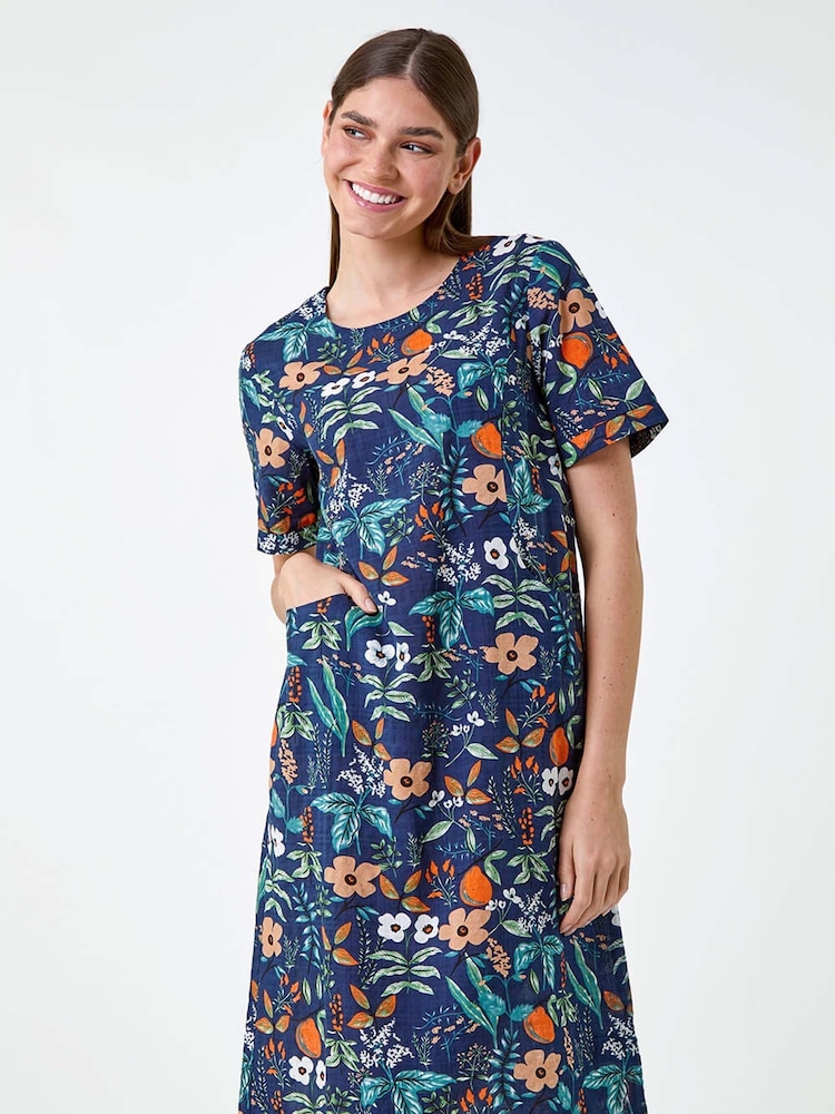 Roman Blue Floral Print Pocket Shift Dress - Image 1 of 5