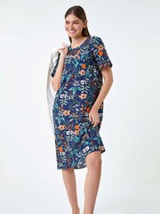 Roman Blue Floral Print Pocket Shift Dress - Image 2 of 5