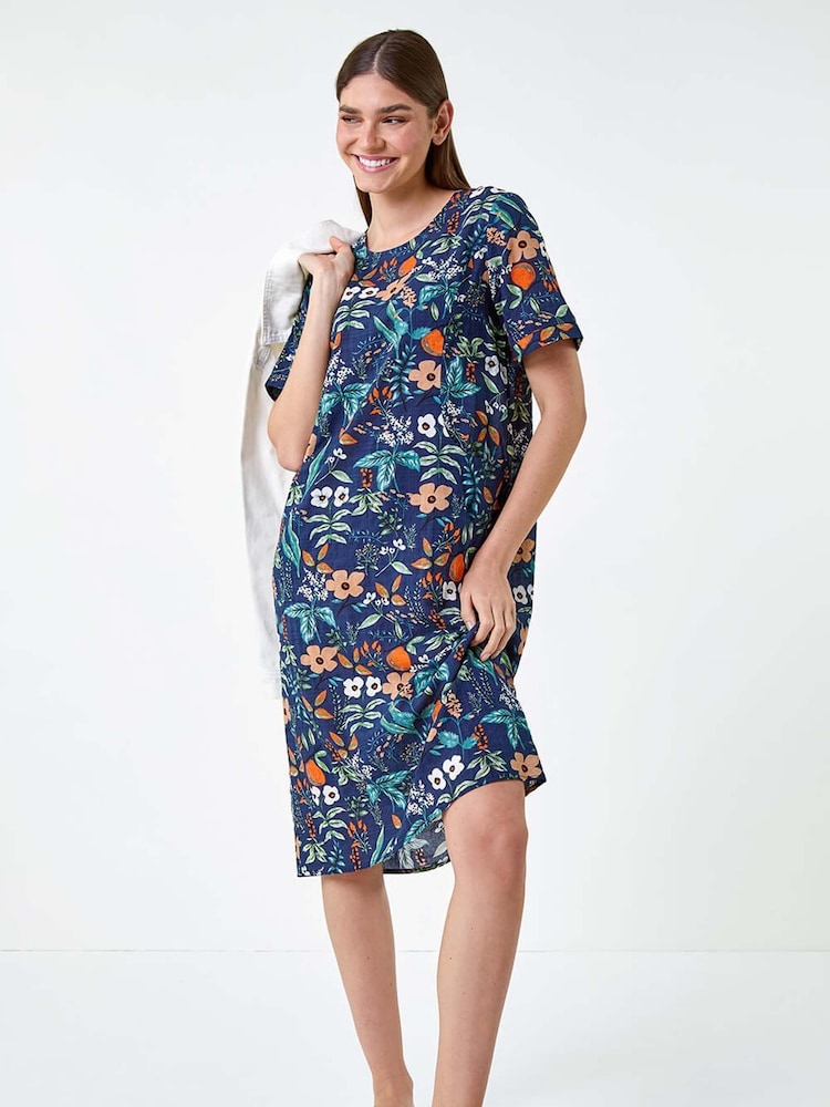 Roman Blue Floral Print Pocket Shift Dress - Image 2 of 5
