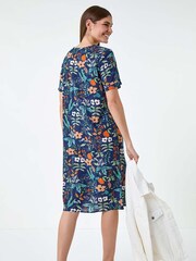 Roman Blue Floral Print Pocket Shift Dress - Image 3 of 5