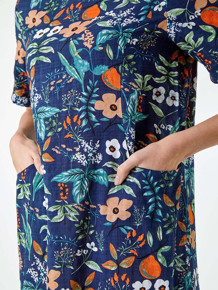 Roman Blue Floral Print Pocket Shift Dress - Image 5 of 5
