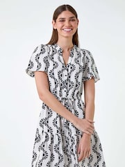 Roman Black Fan Print Frill Hem Shirt Dress - Image 1 of 5