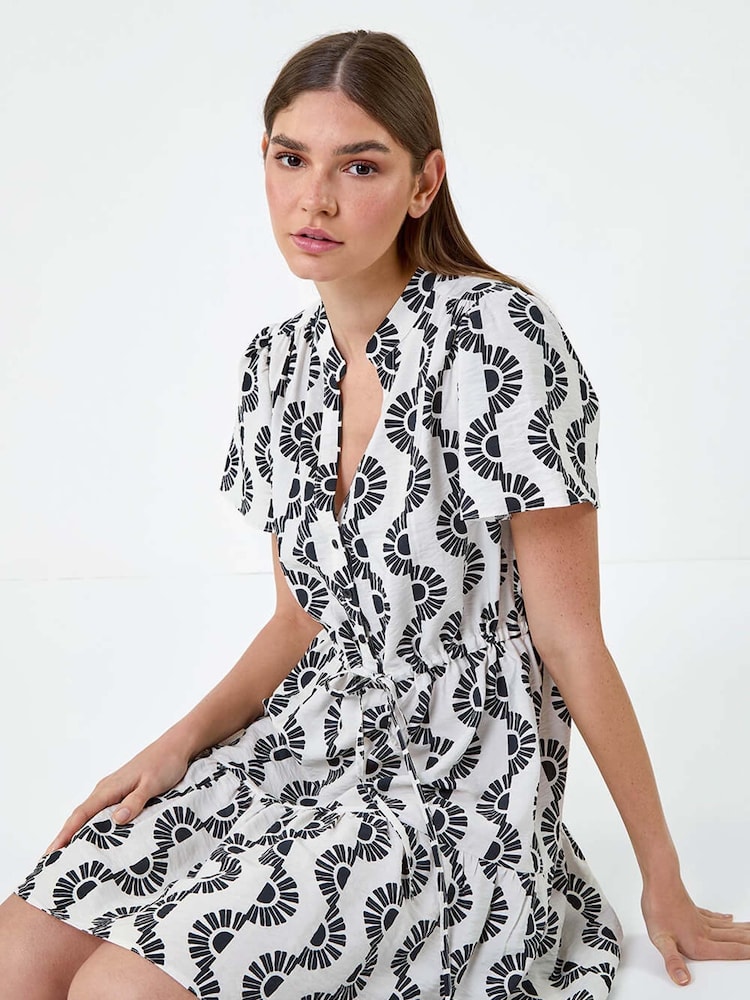 Roman Black Fan Print Frill Hem Shirt Dress - Image 2 of 5