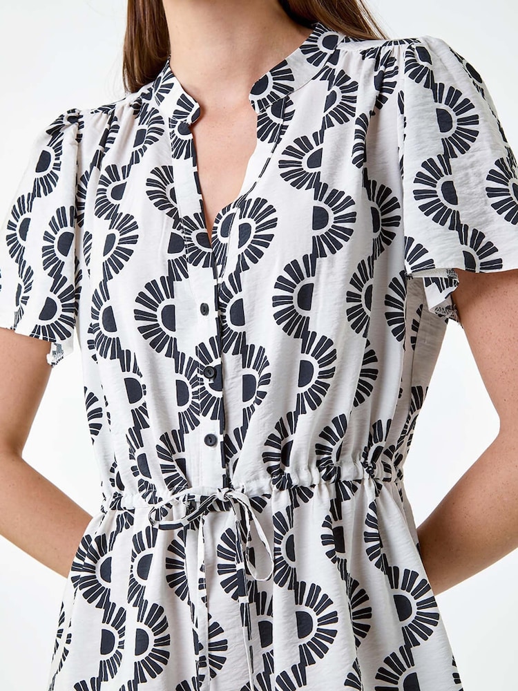 Roman Black Fan Print Frill Hem Shirt Dress - Image 5 of 5