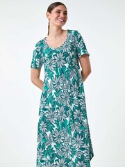 Roman Green Floral Print Midi T-Shirt Dress - Image 3 of 5