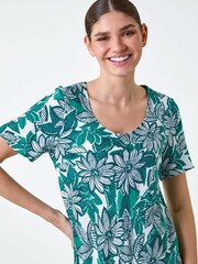 Roman Green Floral Print Midi T-Shirt Dress - Image 4 of 5