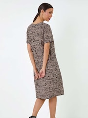 Roman Brown Geometric Print Pocket Shift Dress - Image 3 of 5