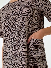 Roman Brown Geometric Print Pocket Shift Dress - Image 5 of 5
