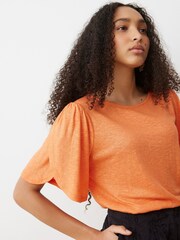 Oliver Bonas Orange Metallic Flute Sleeve T-Shirt with Linen - Image 2 of 8
