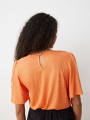 Oliver Bonas Orange Metallic Flute Sleeve T-Shirt with Linen - Image 3 of 8