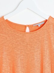 Oliver Bonas Orange Metallic Flute Sleeve T-Shirt with Linen - Image 6 of 8