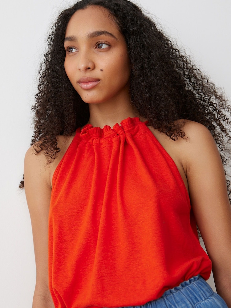 Oliver Bonas Orange Linen Blend Halter Neck Top - Image 1 of 8